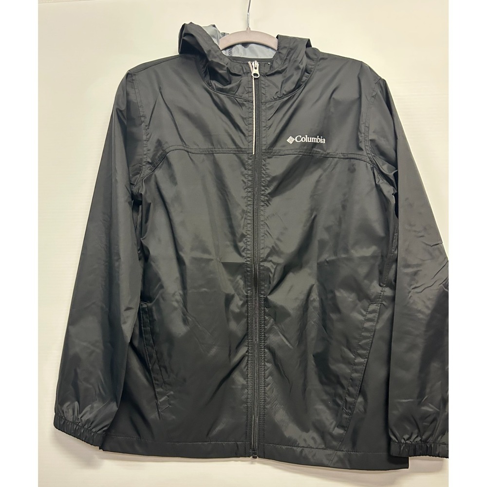 Columbia Youth Kid's L Lightweight Black Windbreaker Rain Jacket Full Zip 14/16